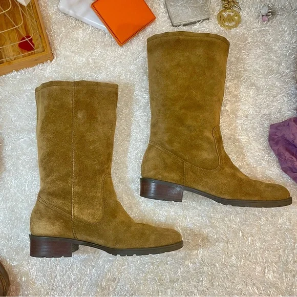 unlined Genuine Leather pull on high mid calf boots size: 7.5 brown - Picture 6 of 15